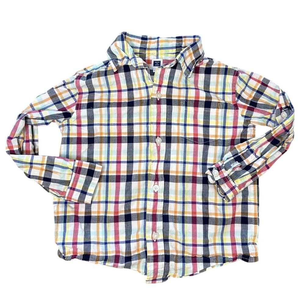 Janie and Jack Boy's Long Sleeve Plaid Button Down Shirt Size 3 Blue Red 3T